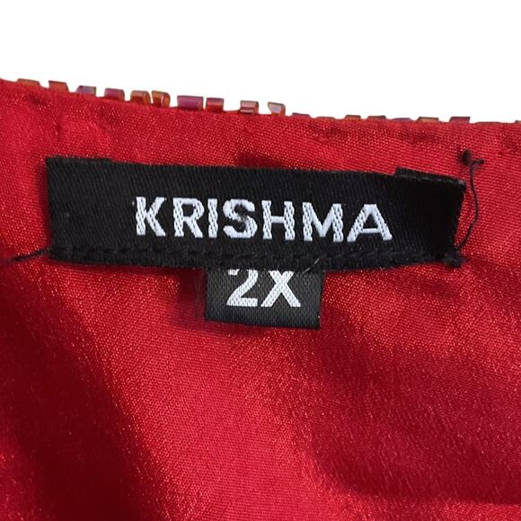 Vtg KRISHMA Women's Red Open Cardigan Evening Jacket Sequined Beaded Plus Sz 2X - Picture 3 of 14